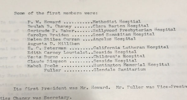 A partial listing of the first members of the Hospital Pharmacy Association of Southern California